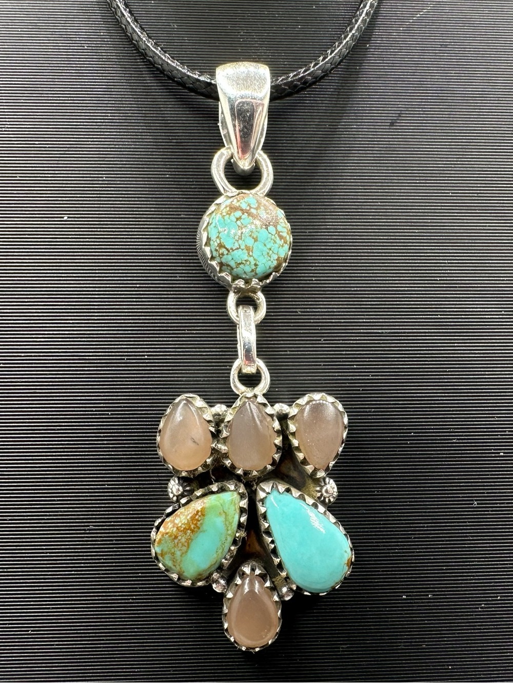 Chocolate Moonstone & Number 8 Turquoise Sterling Silver 925 Pendant Handmade